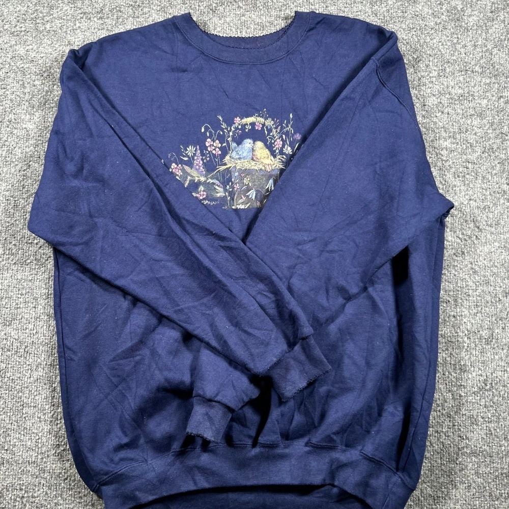 Northern Reflections Sweatshirt Womens M Navy Blue Bird Floral Graphic Canada